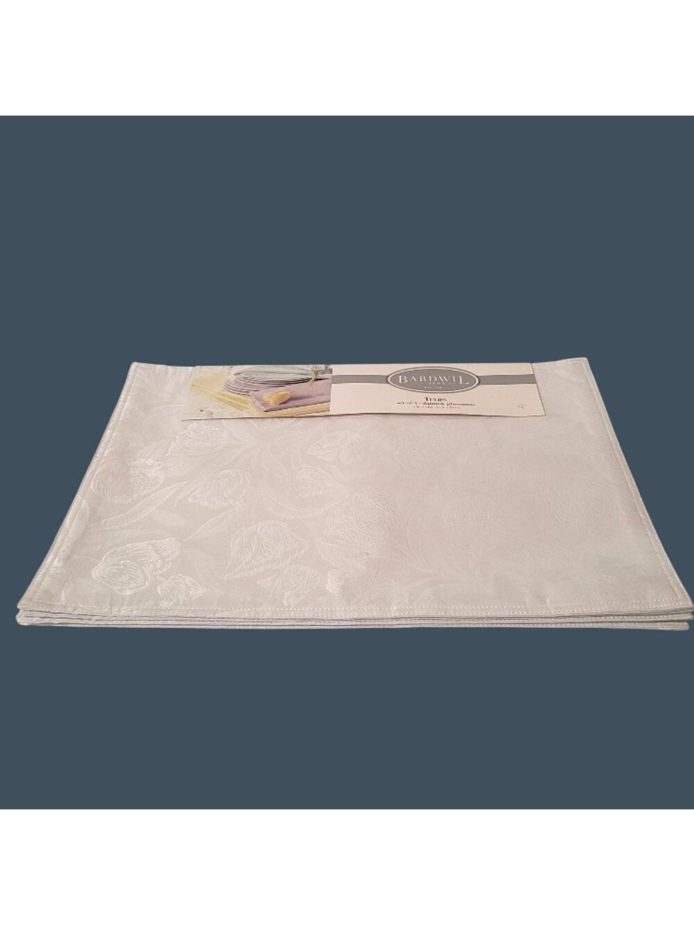 Bardwil Linens Tulips Damask Placemats Set Of 4 White 13" X 19" New